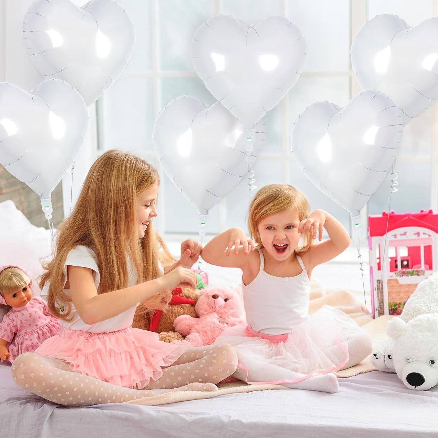 24 White Heart Balloons, 18 inch Heart Shape Foil Balloons for Love, Valentine, Birthday, Wedding, Engagement, Baby Shower & Valentine Day Decorations