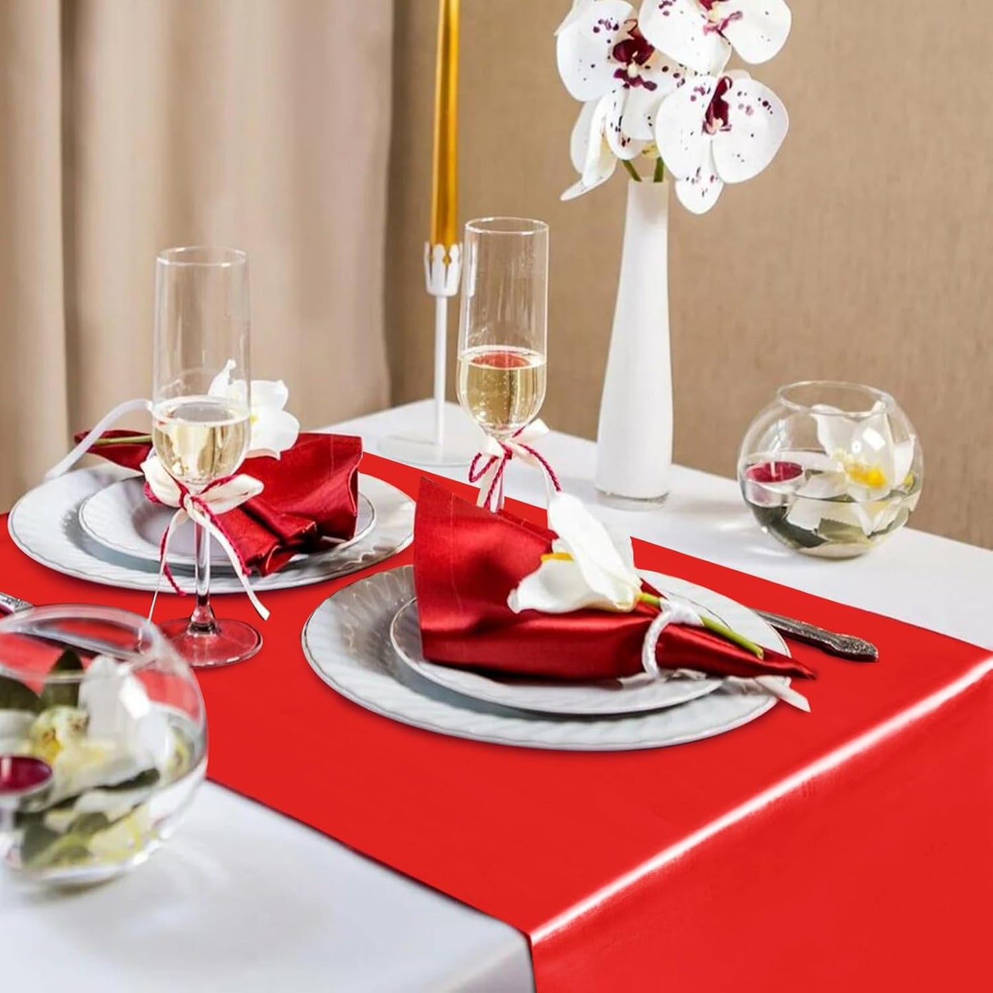 10 Pack Satin Table Runner 12 x 108 Inch Long Red Silk Table Runner for Wedding Party Banquet Birthday Decoration