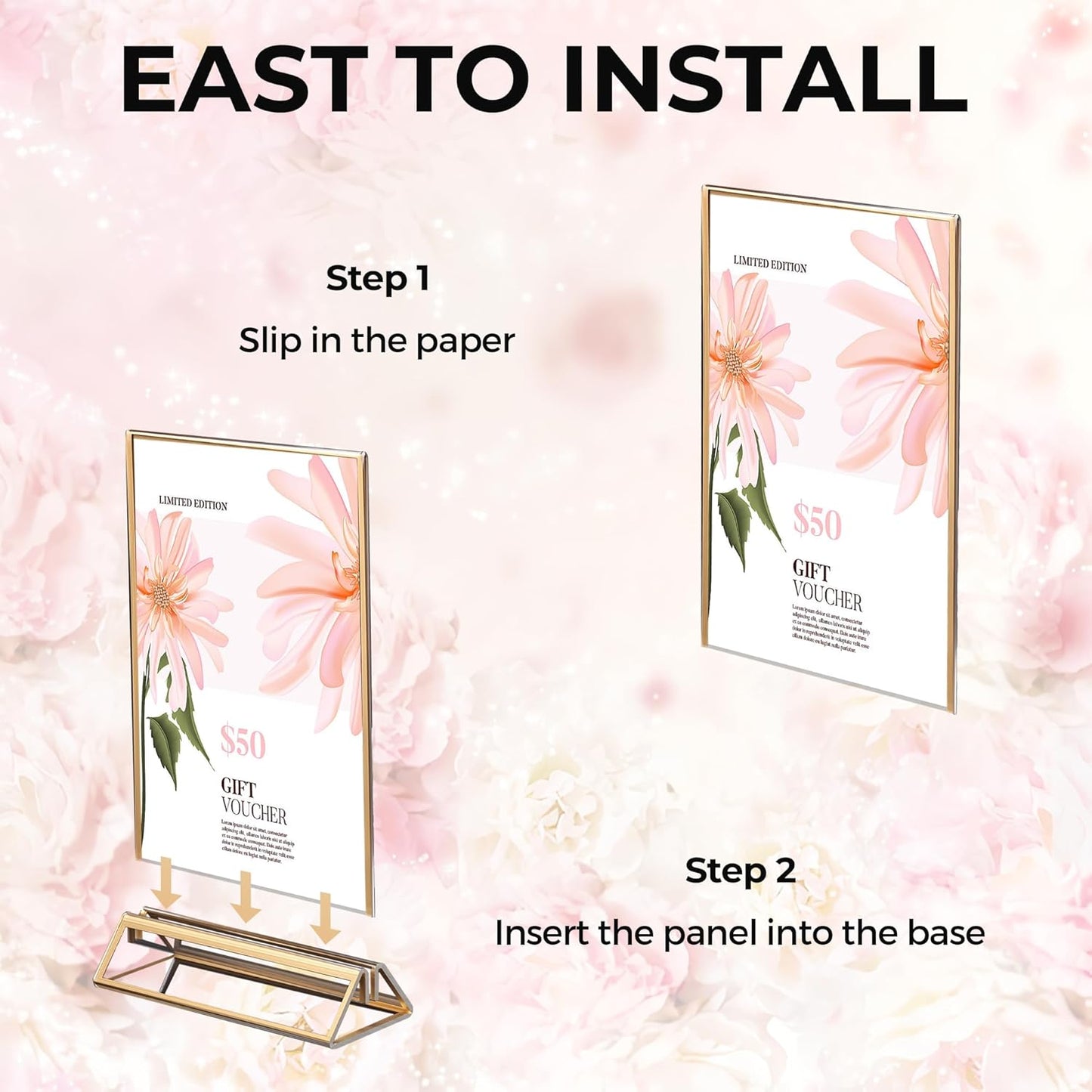 8 Pack Acrylic Sign Holder 4x6 Gold Frames, Wedding Table Number Holders Double Sided Vertical Clear Display Stand, Picture Holders for Tables, Menus, Flyers, Party and Office Decor