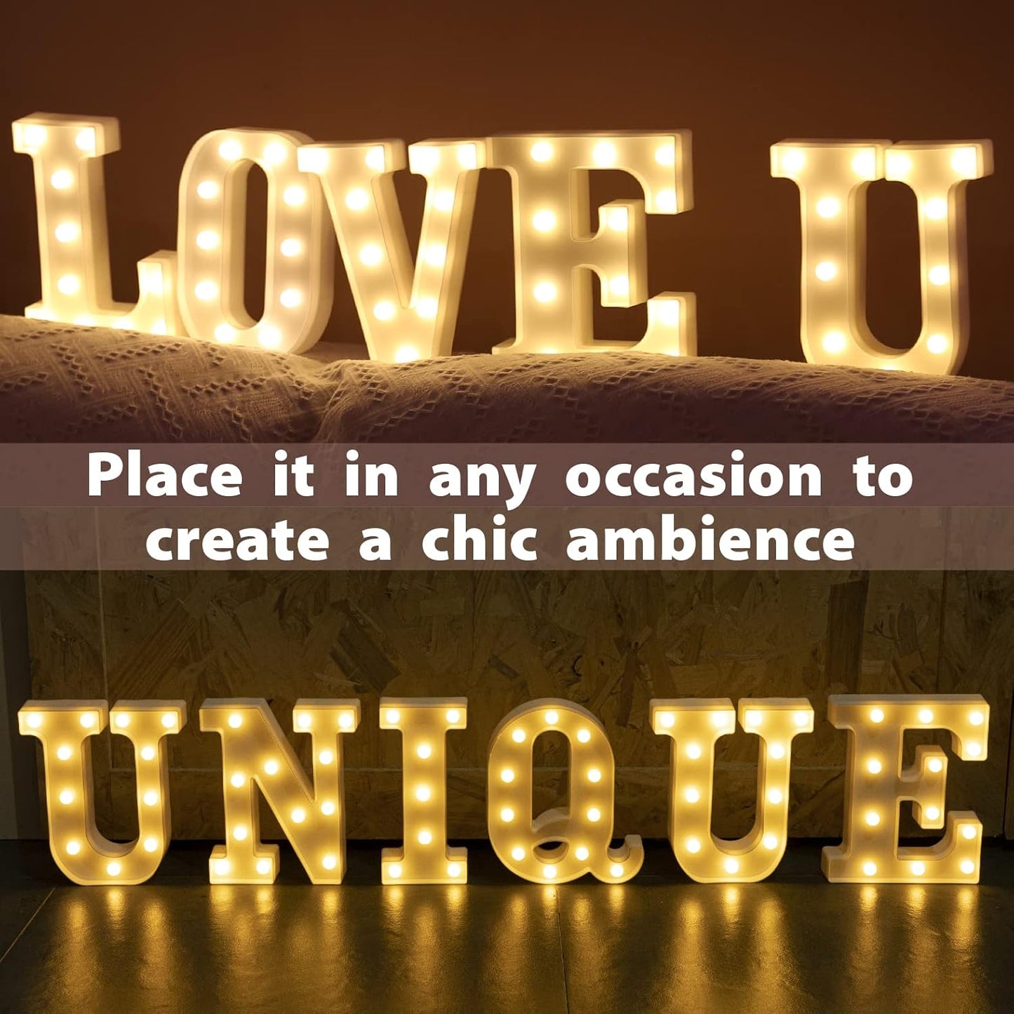 HXWEIYE LED Marquee Letters Lights Sign-U, Led Letters Lights 26 Alphabet, Light Up Number 0-9 Letters Sign for Party Home Birthday Anniversary Battery Powered Lighted Letters(Warm White)