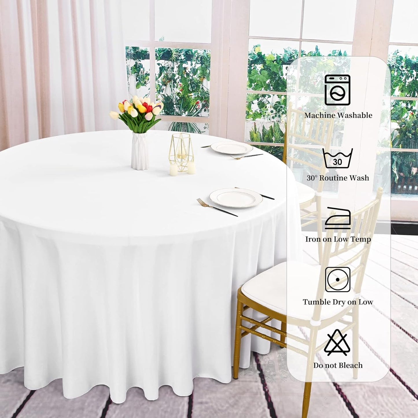 6 Pack Round Tablecloths - 120 Inch, White Polyester Table Cover, Stain and Wrinkle Resistant Washable Fabric Table Cloth, Polyester Tablecloth for Wedding Banquet Parties