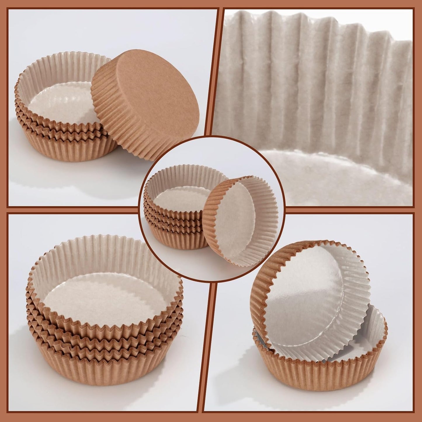 Uiifan Disposable Round Cupcake Liners Paper Baking Cups Wrappers Cupcake Paper Microwave Oven Safe Bakeware Mold for Snacks Cakes(Natural,50 Pack)