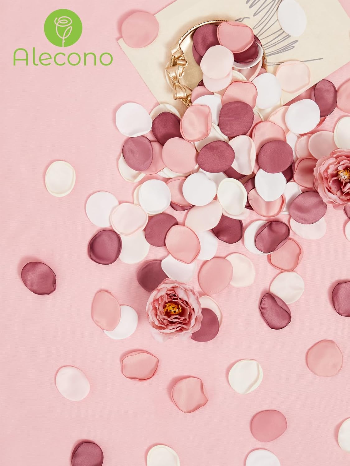 Alecono 𝟰𝟬𝟬𝙋𝙘𝙨 Silk Rose Petals, Fake Pink Rose Petals for Wedding Proposal Flower Girl Basket, Flower Petals to Throw at Wedding for Birthday Party Decoration