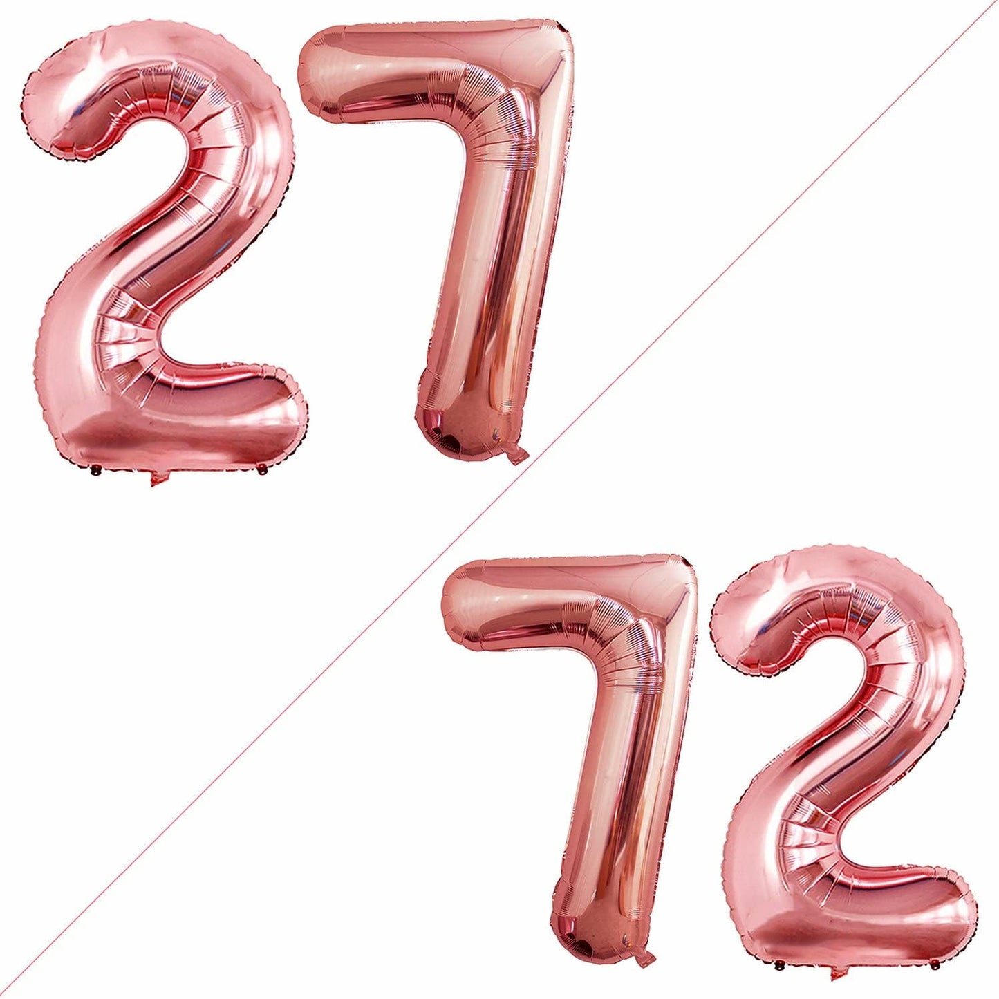 GOER Number 27 Balloons for 27th Birthday Party Decorations,42 Inch Jumbo Foil Helium 72 Balloons for 72nd Birthday Party Decoration (Rose Gold)