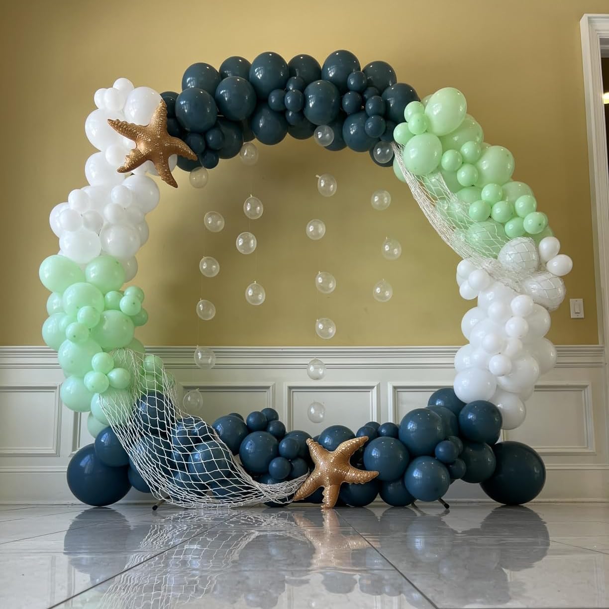 Under The Sea Balloons, 35PCS Dusty Slate Blue and Green Balloons, Baby Light Green Sand White Latex Balloon for Kids Boys Under The Sea Ocean Themed Baby Shower Birthday Party Decorations Supplies