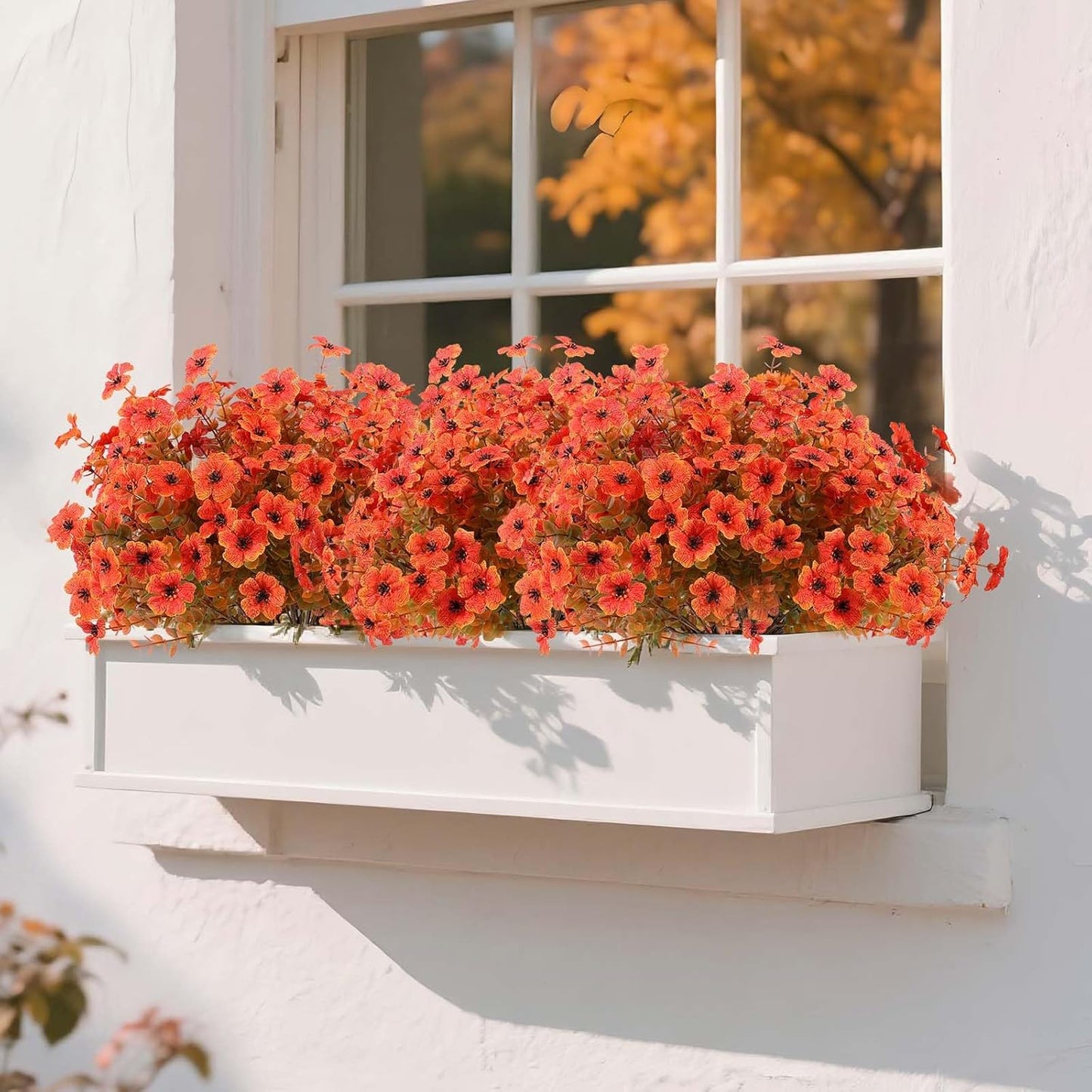 Hananona 36 Pcs Artificial Mum Flowers for Outdoors, Faux Fall Mums Silk Flower for Outside, Fake Orange Flowers for Fall Patio Front Door Planter Autumn Halloween Home Decorations (36, Orange)