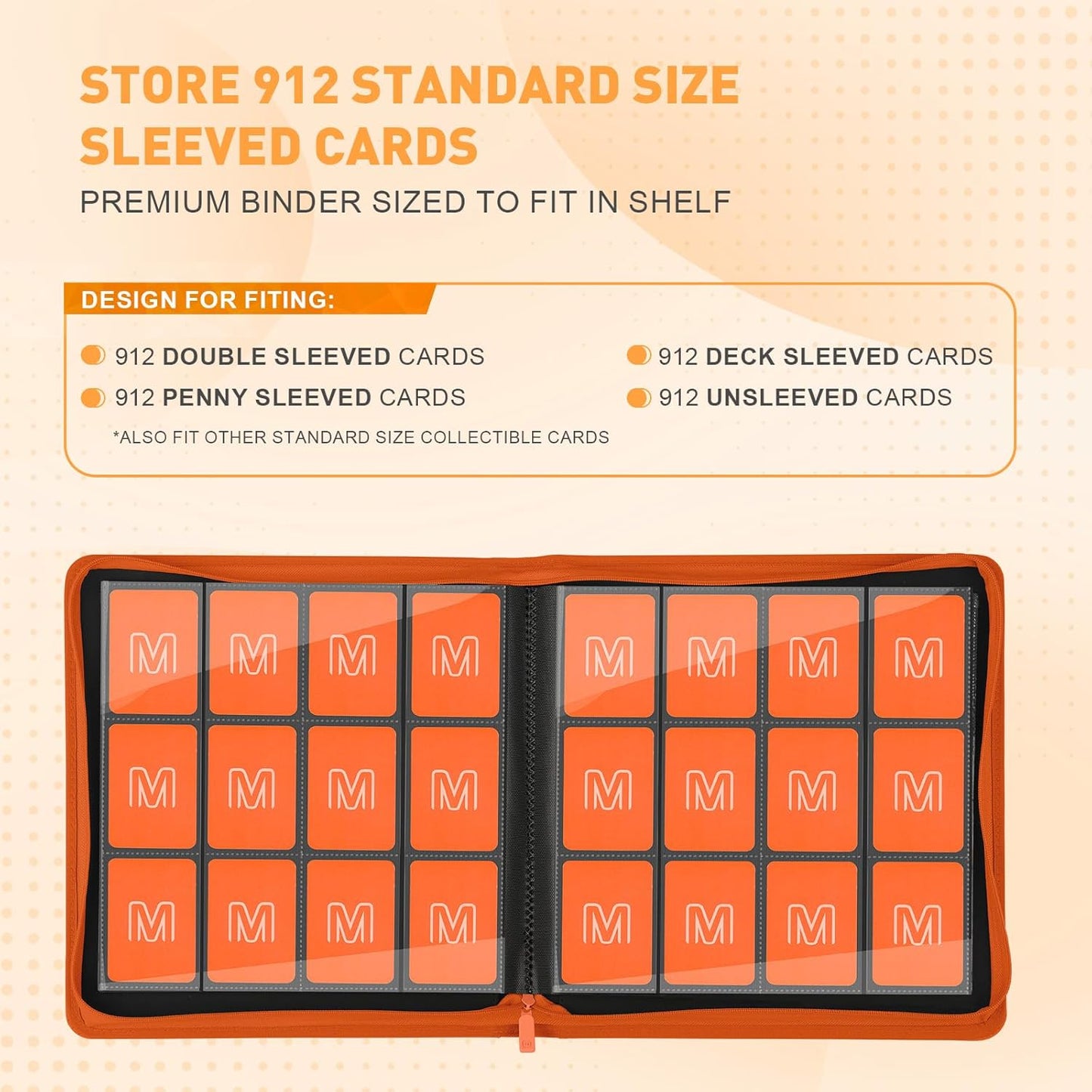 Premium Card Binder 12 Pocket for 720 Pockets Trading Card Binder, PU Zipper Card Collection Album, Sturdy Side-Loading Card Book Holder for MTG, TCG, Game Cards, Sports Cards