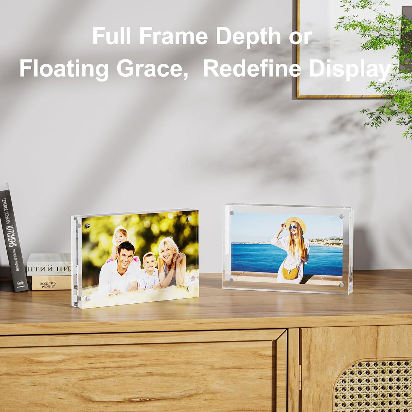 3 Pack 4x4 Acrylic Picture Frames - 20% Thicker Double Sided Magnetic Frame with UV Protection - Freestanding Clear Frameless Display for Tabletops - Modern Photo Frame Set for Home & Office Decor