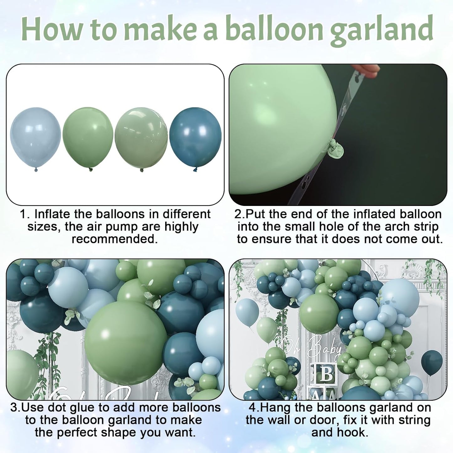 Blue and Green Balloon Arch Kit 107Pcs Dusty Blue Sage Green Balloons Garland Retro Slate Haze Fog Pale Gray Birthday Party Balloons for Boys Rustic Navy Woodland Jungle Baby Shower Decorations