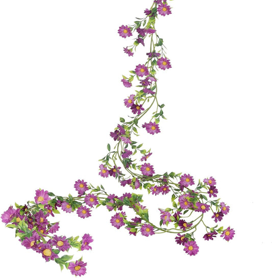 Purple Flower Garland Fake Vines Silk Artificial Daisy Purple Birthday Party Decorations Wisteria Flower Garland for Backdrop Bedroom Arch Wall Home Party Wedding Indoor Outdoor Cemetery Decor