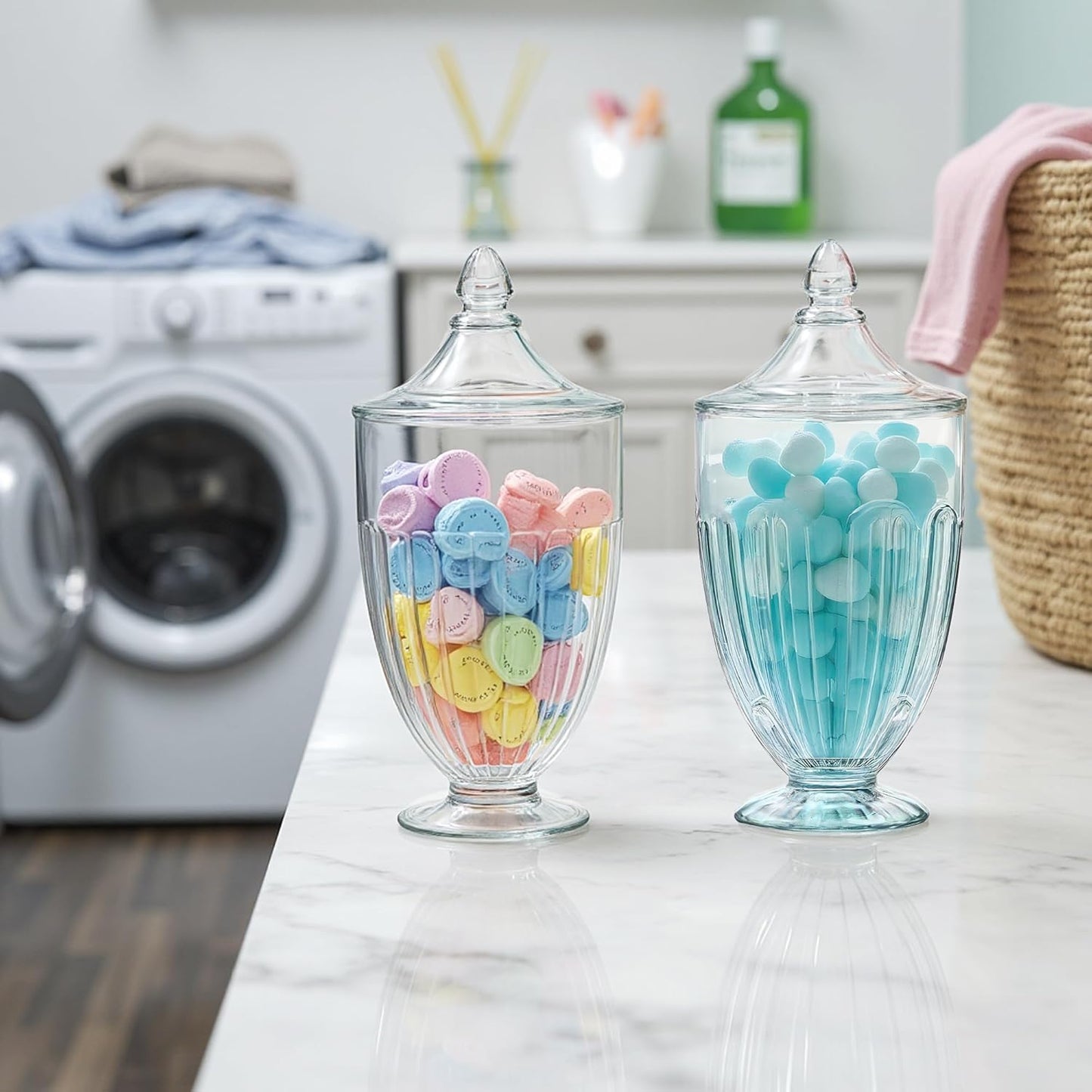 ZEERSHEE 2 Pack 26oz Glass Candy Jars with Lids Clear Decorative Storage Jar for Candy Cookies Wedding Party Favors