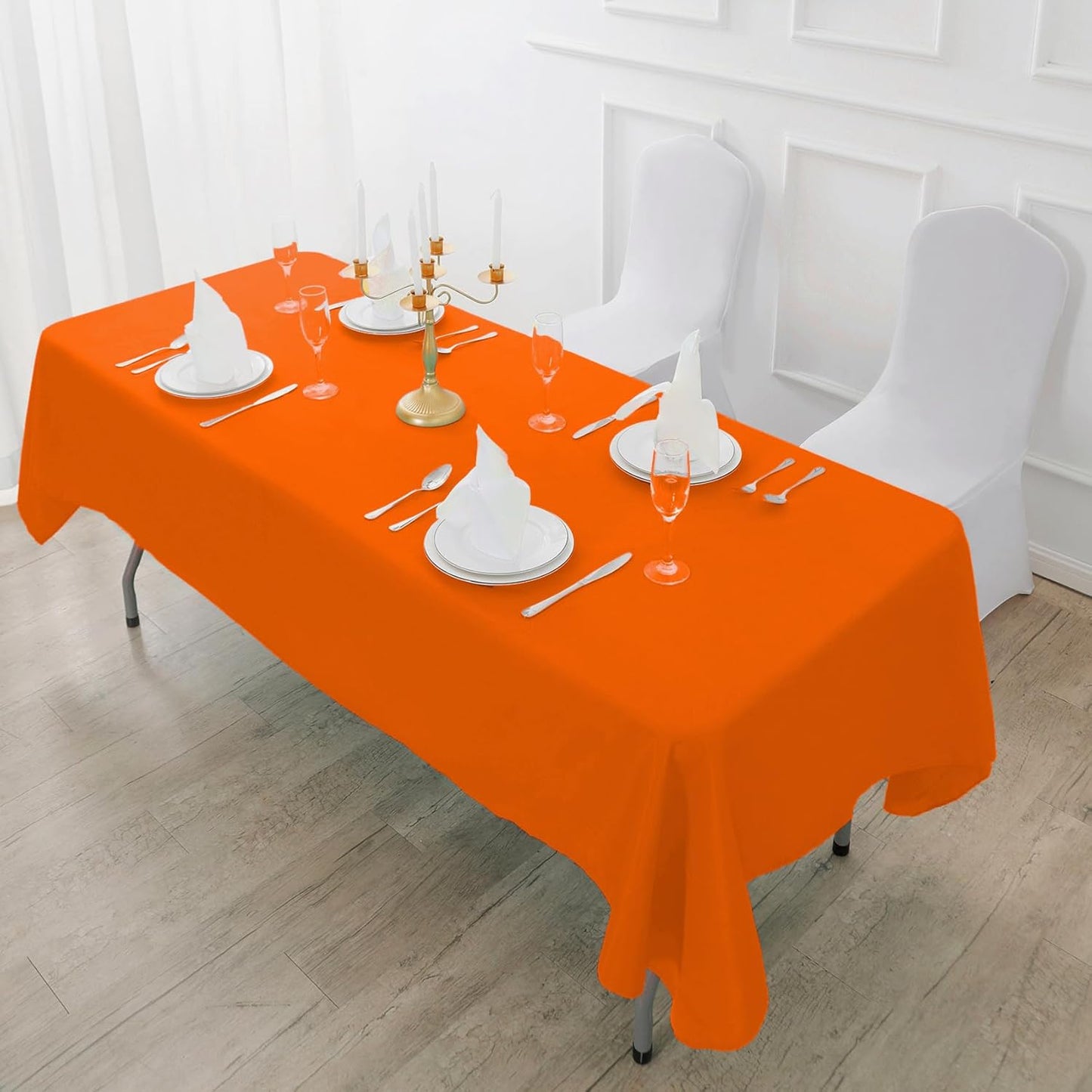 Fokitut 2 Pack Waterproof Rectangle Tablecloth, 90x156 Inch, Stain Resistant and Wrinkle Polyester Table Cloth, Fabric Table Cover for Kitchen Dining, Wedding, Party, Holiday Dinner-Orange