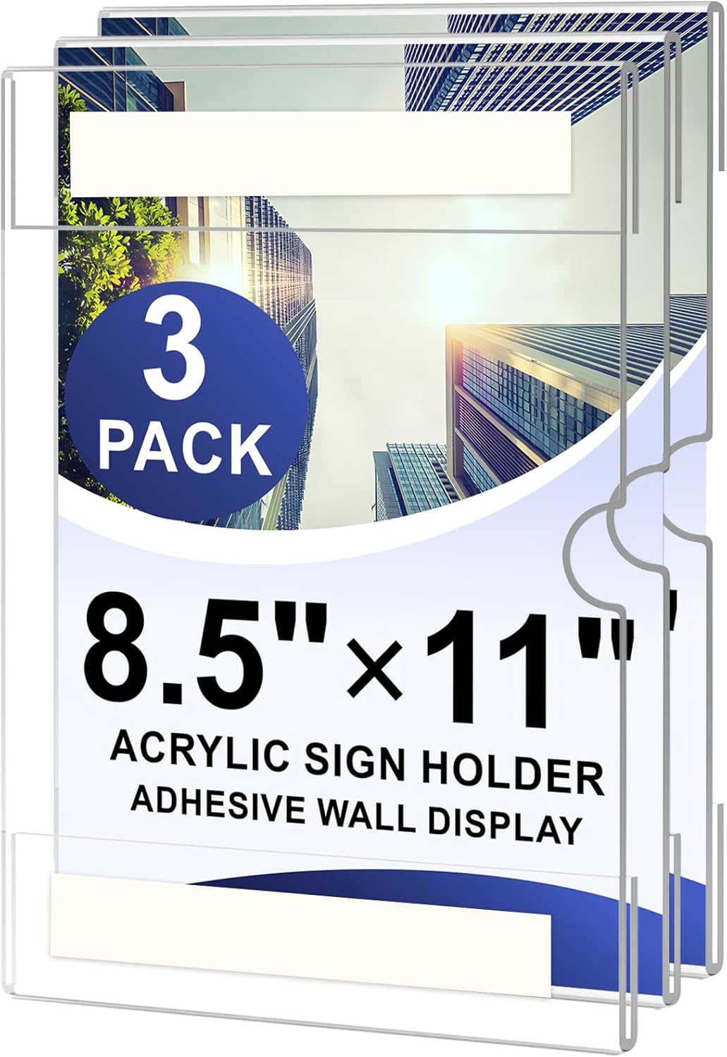 8.5x11 inches Acrylic Sign Holder Wall Mounted Portrait Nami Tape, 8 1/2 x 11 Clear Plastic Plexiglass Sign Holder for Office, Home, Store, Restaurant Window Door -No Drilling(3 Pack)