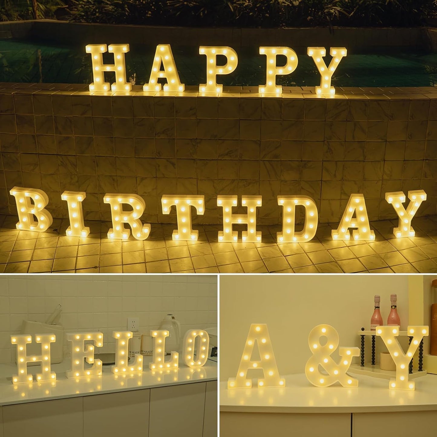 Foaky Rechargeable LED Letter Lights Sign Marquee Light Up Letters Sign for Night Light Wedding/Birthday Party Christmas Lamp Home Bar Decoration (K)