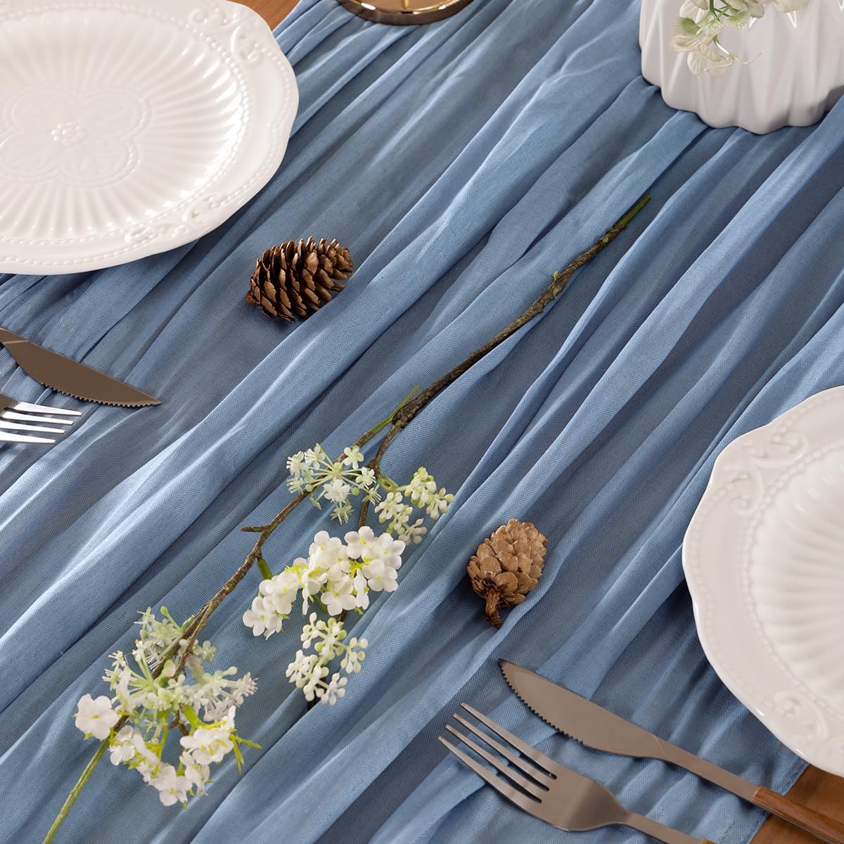 Dusty Blue Table Runner Cheesecloth Table Runner 4 Pack 10FT Farmhouse Table Runners 120 Inches Fall Table Decor Dining Room Centerpiece Wedding Boho Baby Shower Birthday