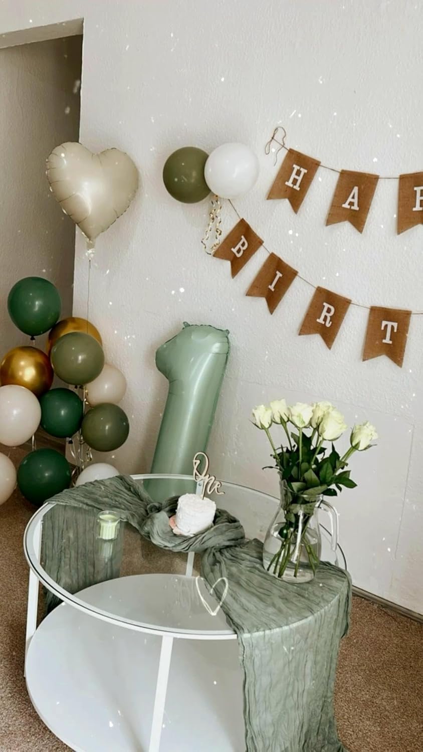 Sage Green Number 1 Balloon 40 inch, Number 1 Birthday Balloons for Boy Girl, Oliver Green Foil One Balloon for 1st 10 11 12 16 18 Birthday Party, Anniversary Celebration Number Balloons Decorations