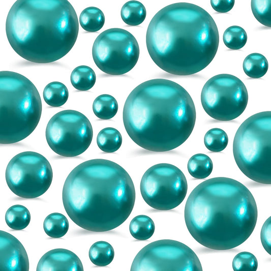 260Pcs Turquoise Glossy Beads for Centerpiece Decor, Artifical Pearls Vase Filler, Makeup Brush Beads, No Hole Round Pearl Beads for Wedding Birthday Christmas Party Home Decor(18mm 14mm 6mm)