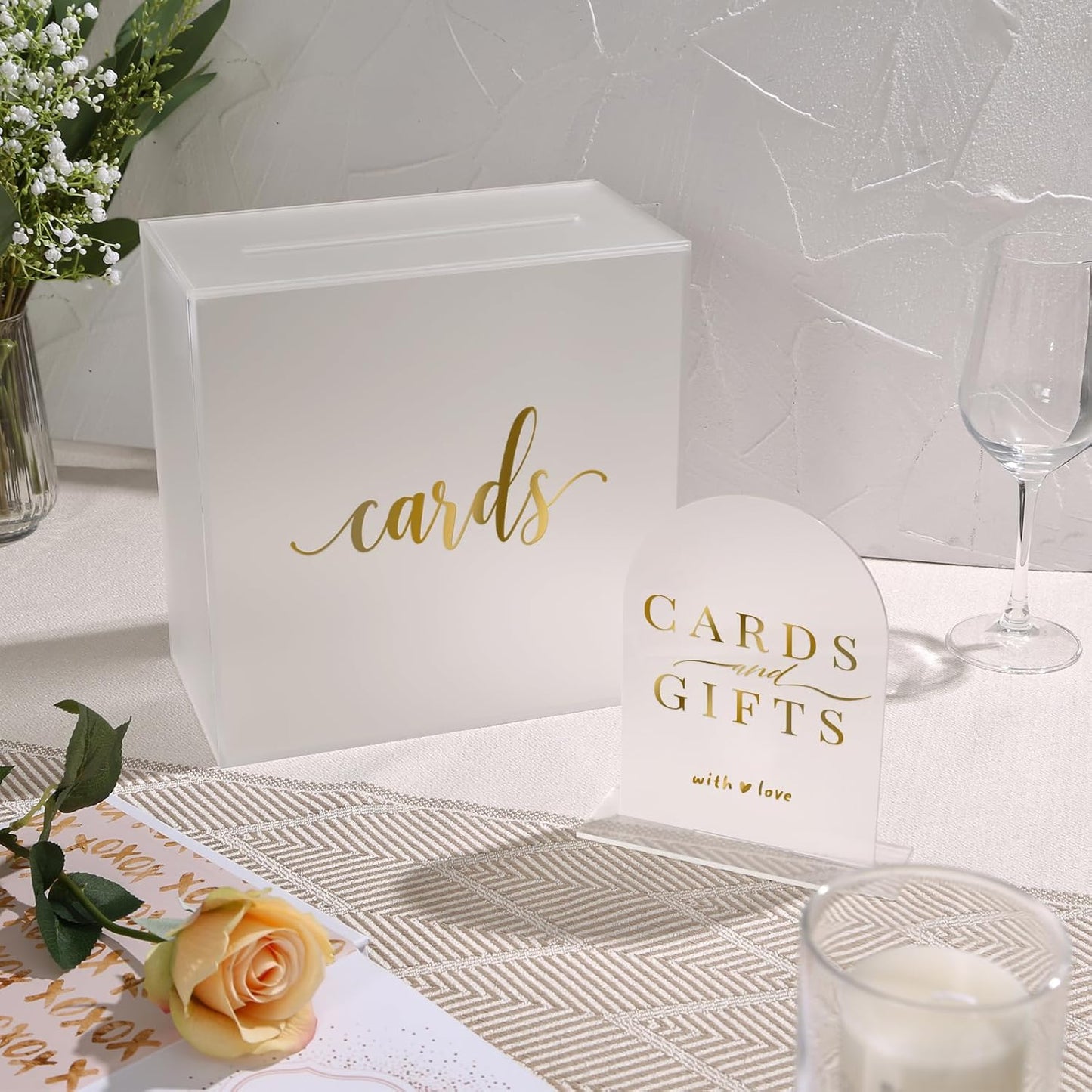 UNIQOOO 10 Pack Acrylic 5x7 Frosted Arch Table Sign for Wedding with Holders, 1/8 in Thick, DIY Blank Arch Sign Sheet Perfect for Decoration, Party,Anniversary, Event, Stand Included