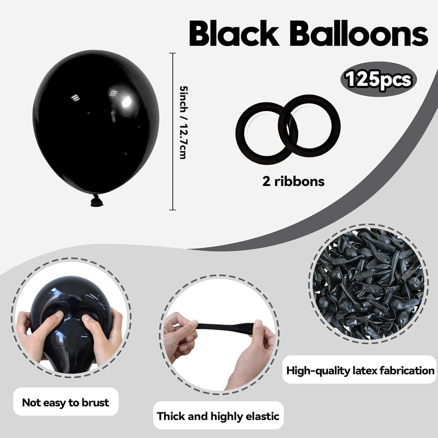 125 pcs Black Latex 5 Inch Balloons, Small Balloons for Balloon Garland or Balloon Arch as Party Decorations, Birthday Decorations, Anniversary Party Decor