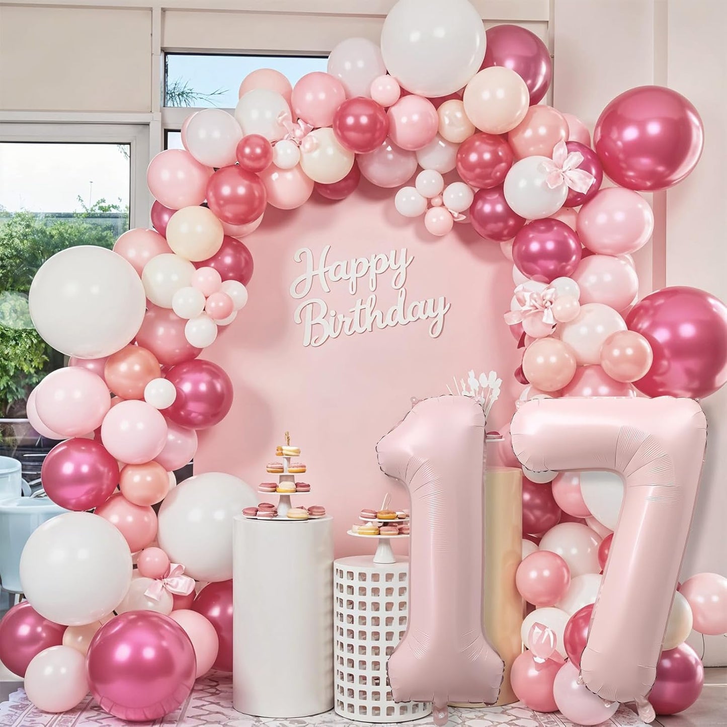 Pastel Pink 17 Balloon Number for Girls, 40'' Self Inflating Number 17 Balloons, Big Light Blush Pink Foil 1 & 7 Helium Balloon 17 for Women Boho Coquette 17th Birthday Party Anniversary Decorations