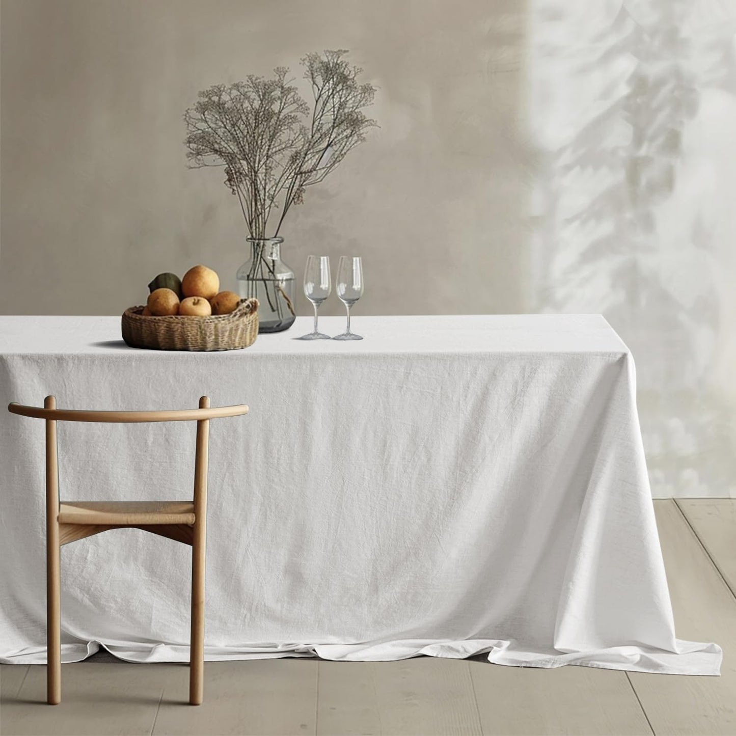MIULEE White Linen Cotton Blend Tablecloth Rectangle, Luxury Waterproof Stain Resistant Durable Farmhouse Oblong Table Cloth for Dining Party Christmas Weddings Birthday Picnic Events, 52 x 84 inch