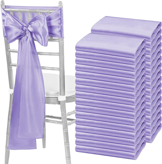 fani 120 PCS Lavender Purple Satin Chair Sashes Bows Universal Chair Cover for Wedding Reception Restaurant Event Decoration Banquet,Party,Hotel Event Decorations (7 x 108 inch)
