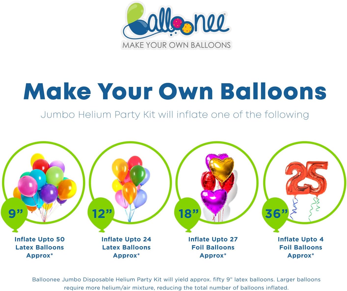 Jumbo Disposable Helium Party Kit - Pack of 2, Helium Tank for Balloons At Home, 13.5 Cu Ft Helium Balloon Pump Kit with 100 Assorted Latex Balloons, Portable for Celebrations