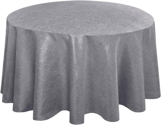 Hiasan Round Linen Tablecloth 108 Inch - Wrinkle and Stain Resistant Washable Polyester Fabric Table Cloth for Dining Room Kitchen Party, Grey