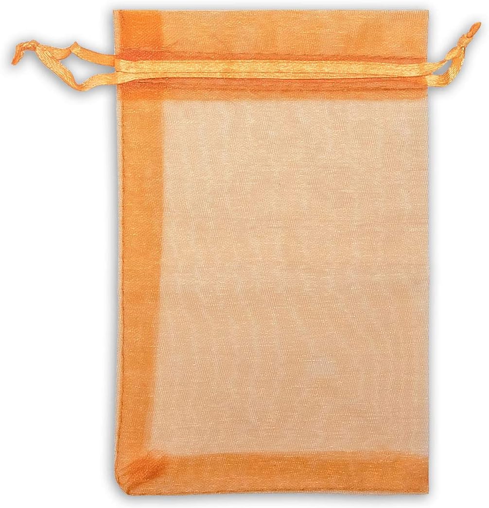 TheDisplayGuys 100-Pack 6x8 Orange Sheer Organza Gift Bags with Drawstring, Jewelry Halloween Candy Treat Wedding Party Favors Mesh Pouch