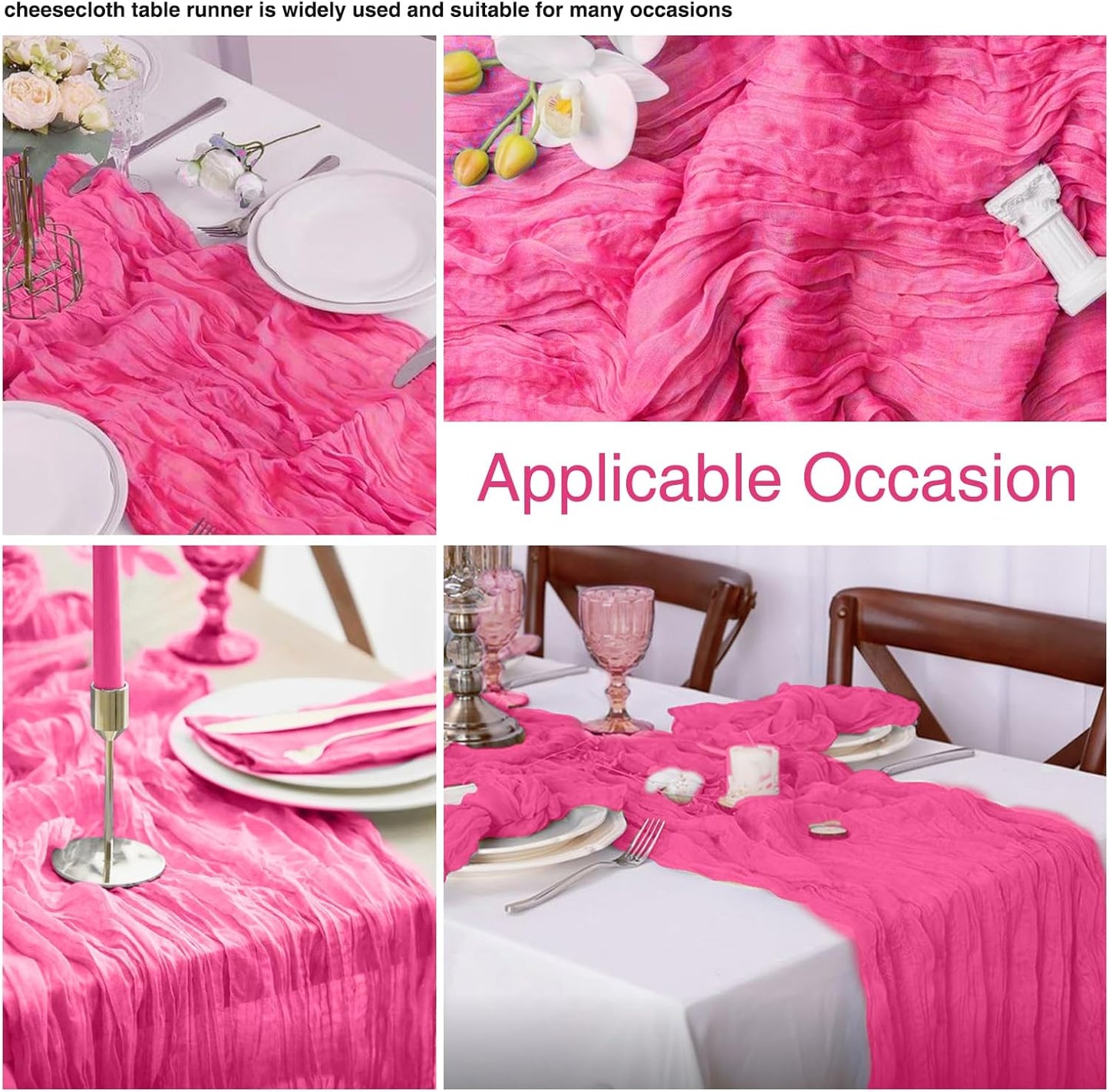12 Pack Hot Pink 10 Ft Cheesecloth Table Runner 20x120 Inch Boho Wrinkled Sheer Romantic Gauze Decor for Wedding, Bridal Shower, Birthday Party