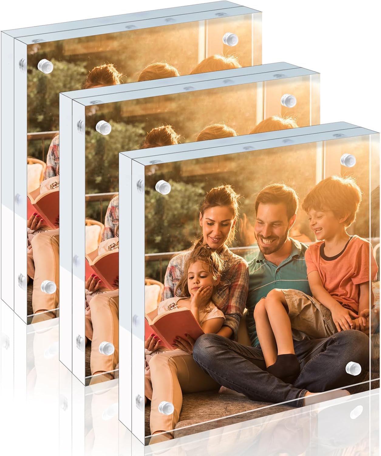 Egofine 4x4 Acrylic Frames 3 Pack, 20mm Thicker Frameless Clear Picture Frames, Double Sided Magnetic Picture Frames, Free Standing Desktop Display