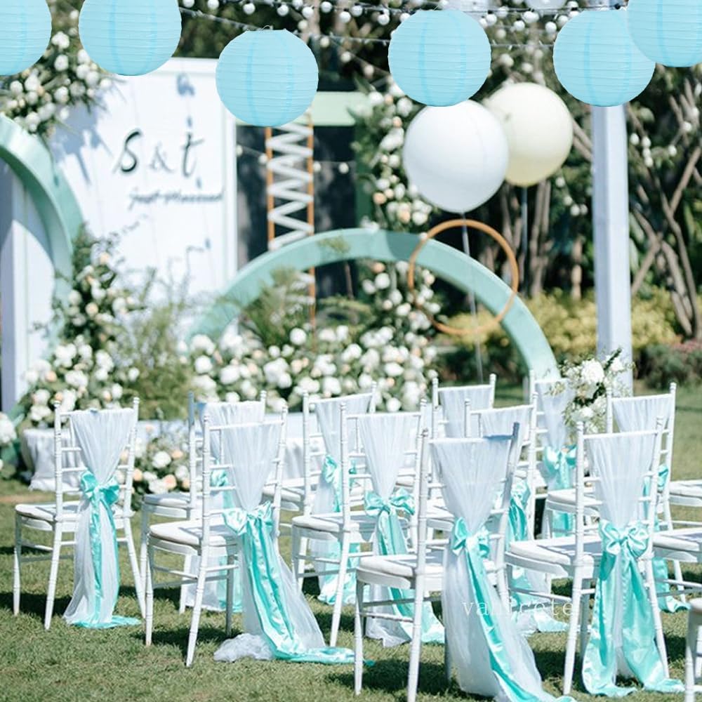 BEISHIDA 8-Inch Light Blue Round Paper Lanterns Decorative Hanging Asia Chinese Japanese Paper Lanterns Lamp for Birthday Wedding Baby Shower Home Decor Party Decoration（6 Packs）