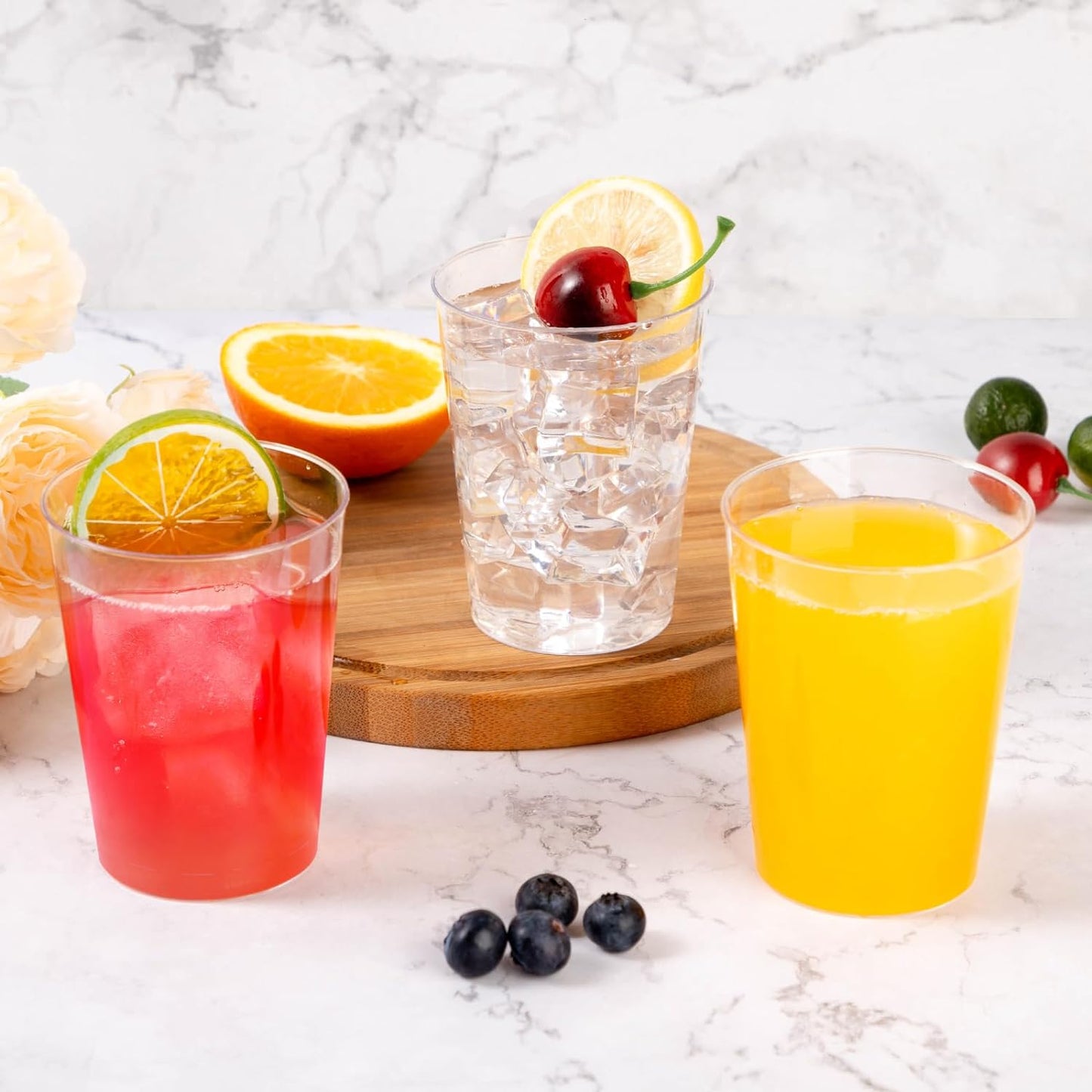 Goodluck 50PCS 10oz Clear Plastic Cups for Party, Disposable Clear Plastic Cups, Cocktail Glasses for Wedding Thanksgiving, Christmas, and Parties