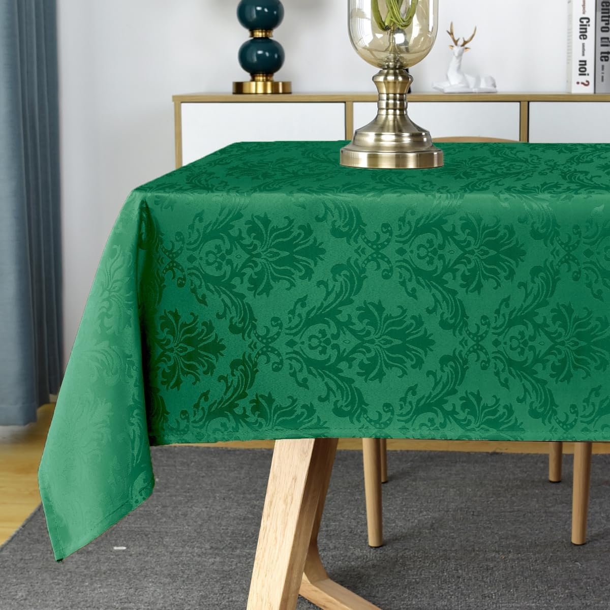 SASTYBALE Rectangle Jacquard Tablecloth, Damask Table Cloth SpillProof Wrinkle Resistant Tablecloths, Soft Polyester Oblong Table Cover for Kitchen, Dinner, Parties (Dark Green, 52X70)
