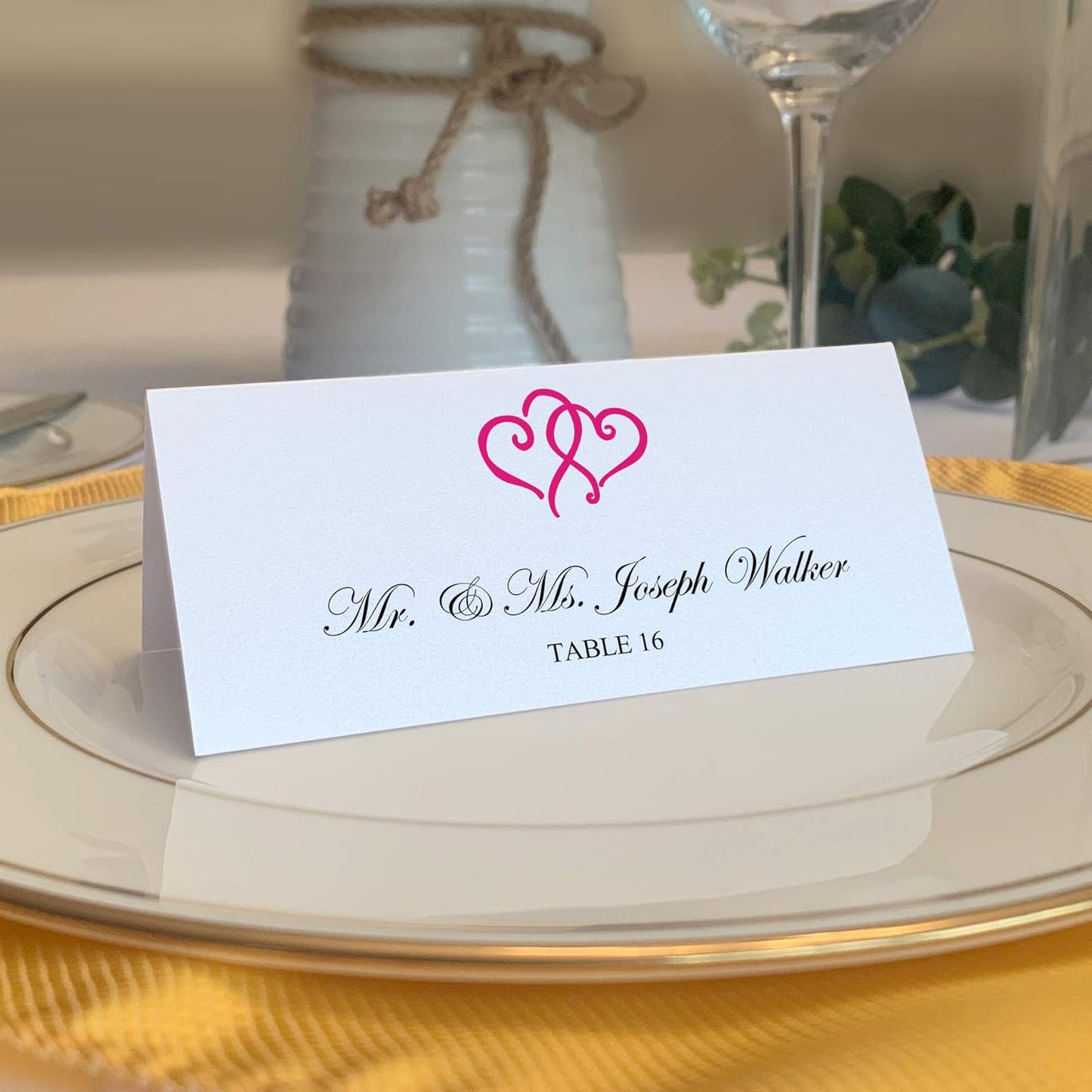 Linked Hearts Printable Place Cards, Fuschia (Choose Color), Set of 60 (10 Sheets), Laser & Inkjet Printers - Wedding, Party, Dinner, and Special Events - Made in the USA