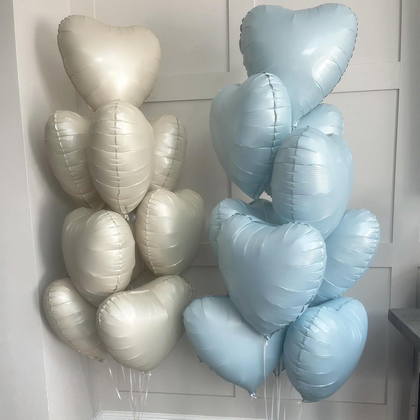 Blue White Heart Balloons, 18 Inch Baby Blue Cream Foil Heart Balloons, 10PCS Light Blue Nude Heart Shape Balloons Blue Helium Mylar Balloons for Boys Men Birthday Baby Shower Valentines Graduation
