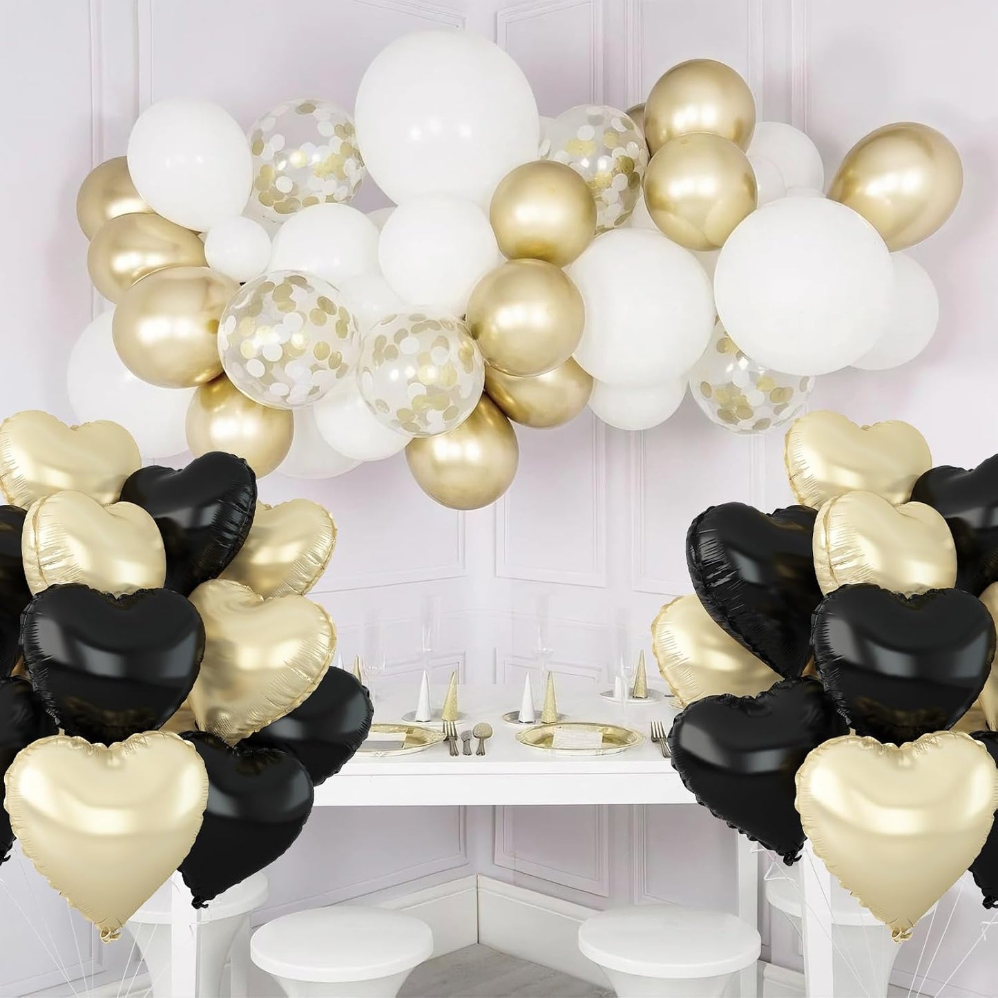 Black Gold Heart Balloons,12Pcs 18Inch Black Champagne Gold Heart Shaped Foil Helium Balloons for Baby Shower Birthday Anniversary Wedding Engagement Party Decorations