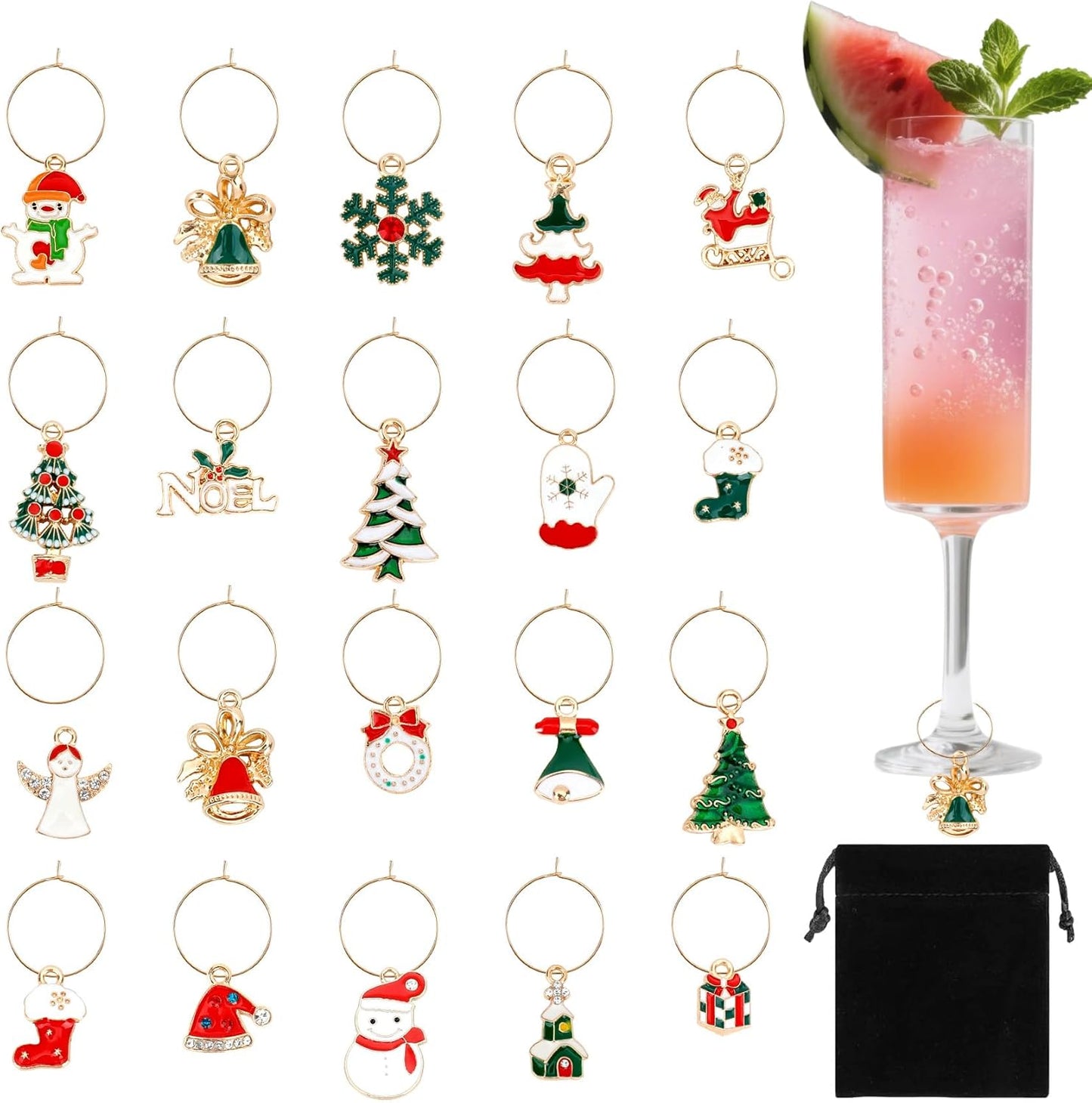 Wine Glass Charms Wine Charms for Stem Glasses Glass Markers Identifiers Tags for Christmas Tasting Party Favors Decorations