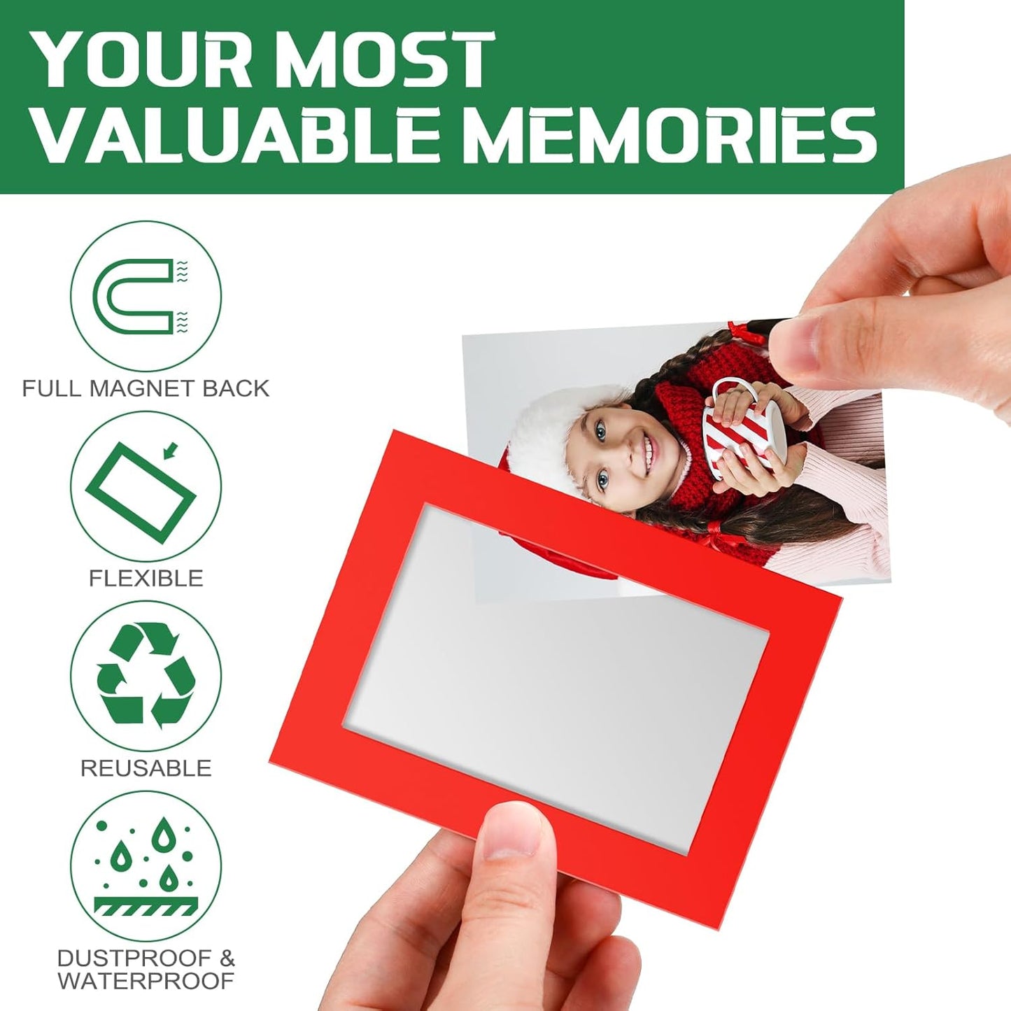 Soaoo 60 Pcs Magnetic Picture Frames Wallet Size 2.5 x 3.5 Inches Reusable Magnetic Photo Sleeves Picture Frame Holder for Home Cabinet Office Graduation Xmas Anniversary Classroom(Red, Green)