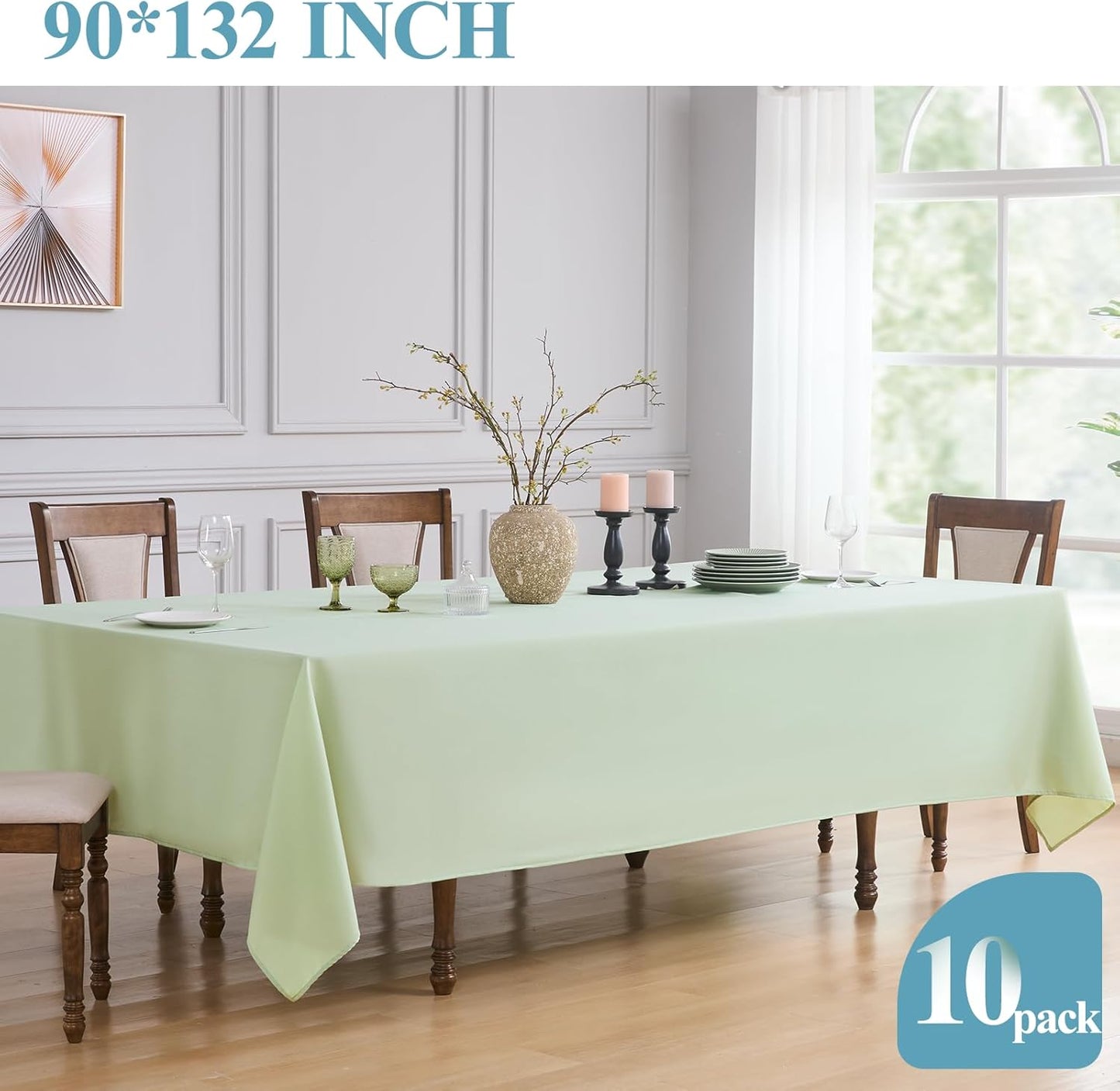 VidaFete Tablecloth 10 Pack 90 * 132inch Rectangle Table Cloth Polyester, Stain Wrinkle Resistant Polyester Dining Table Cover for Kitchen Dinning Party Wedding Rectangular Tabletop Buffet Decoration
