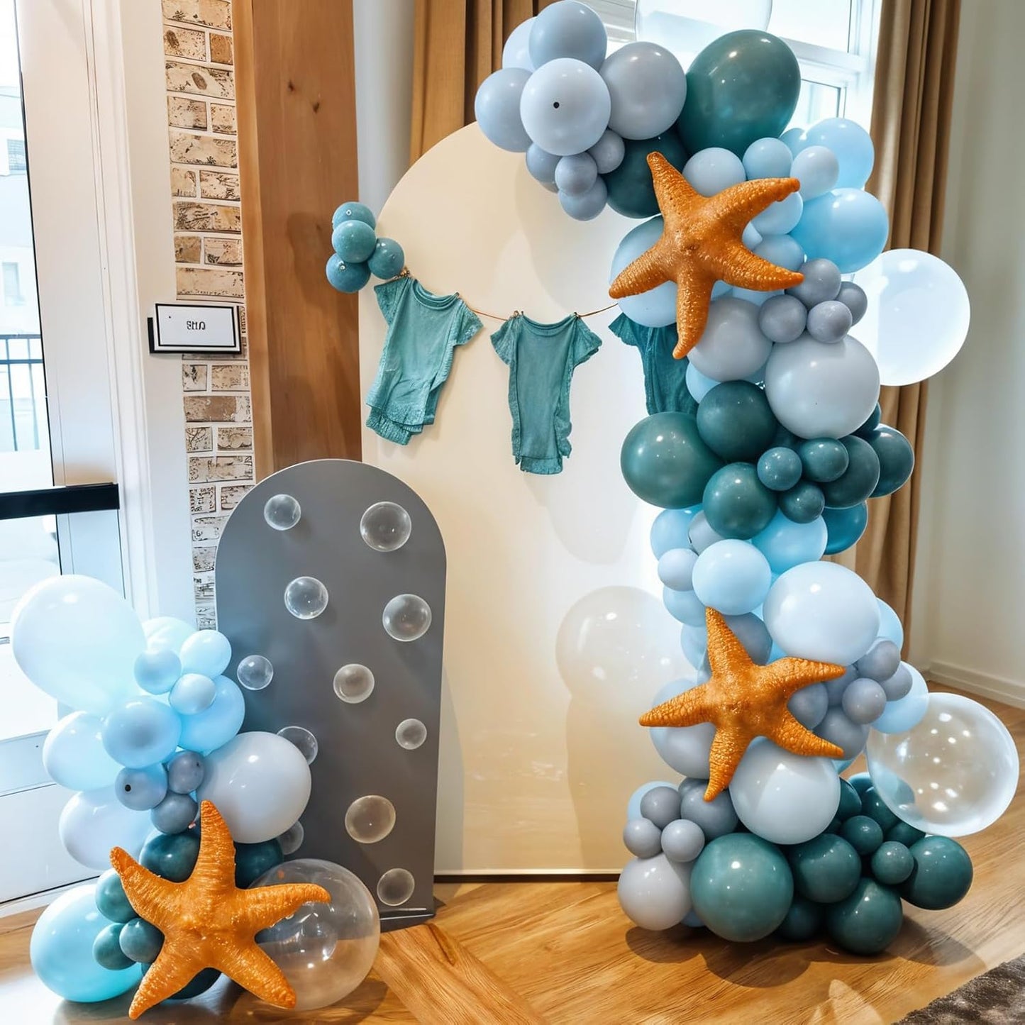 Ocean Themed Balloons, Macaron Light Baby Sea Blue Teal Transparent Balloons for Boy Girl Ocean Themed Birthday Sea Party Baby Shower Decorations