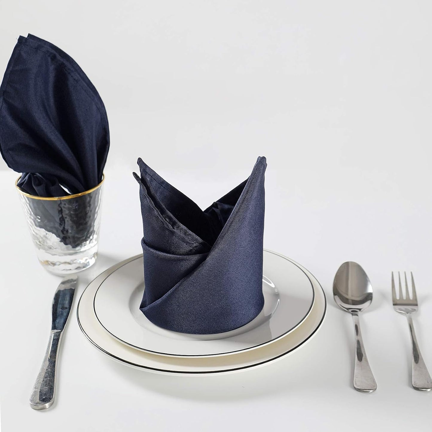 Cloth Napkins 20x20 inch Washable Polyester Dinner Napkins Soft Table Napkins for Wedding Party Dining Banquet(Navy,100PCS)