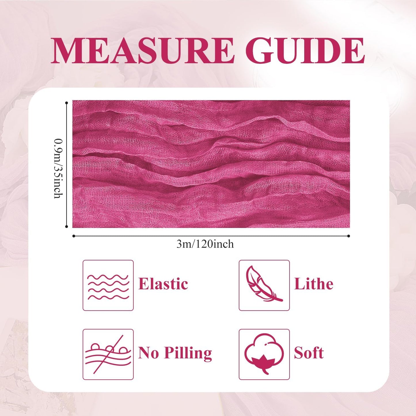 Asee'm 3pcs Cheesecloth Table Runner 120 Inches Long Deep Pink Boho Gauze Cheese Cloth Runner 10FT Rustic Sheer Table Runners for Christmas Wedding Party Baby Shower Spring Easter Decoration