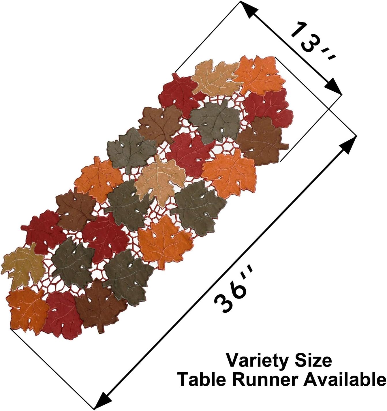 OWENIE Fall Table Runner 36 Inches Long, Short Small Thanksgiving Table Runner for Coffee Table, Embroidered Cutwork Harvest Leaves Autumn Farmhouse Kitchen Decorations , 13 x 36 Inches