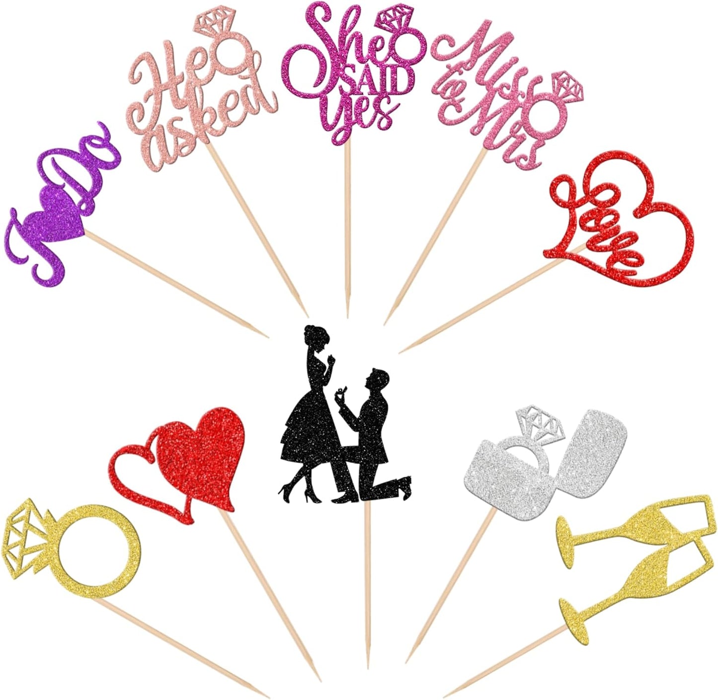 30 PCS Bride to Be Cupcake Toppers Glitter Miss to Mrs I Do Love Heart Ring Cupcake Picks Wedding Bridal Shower Cake Decorations for Wedding Engagement Bachelorette Party Supplies Multi
