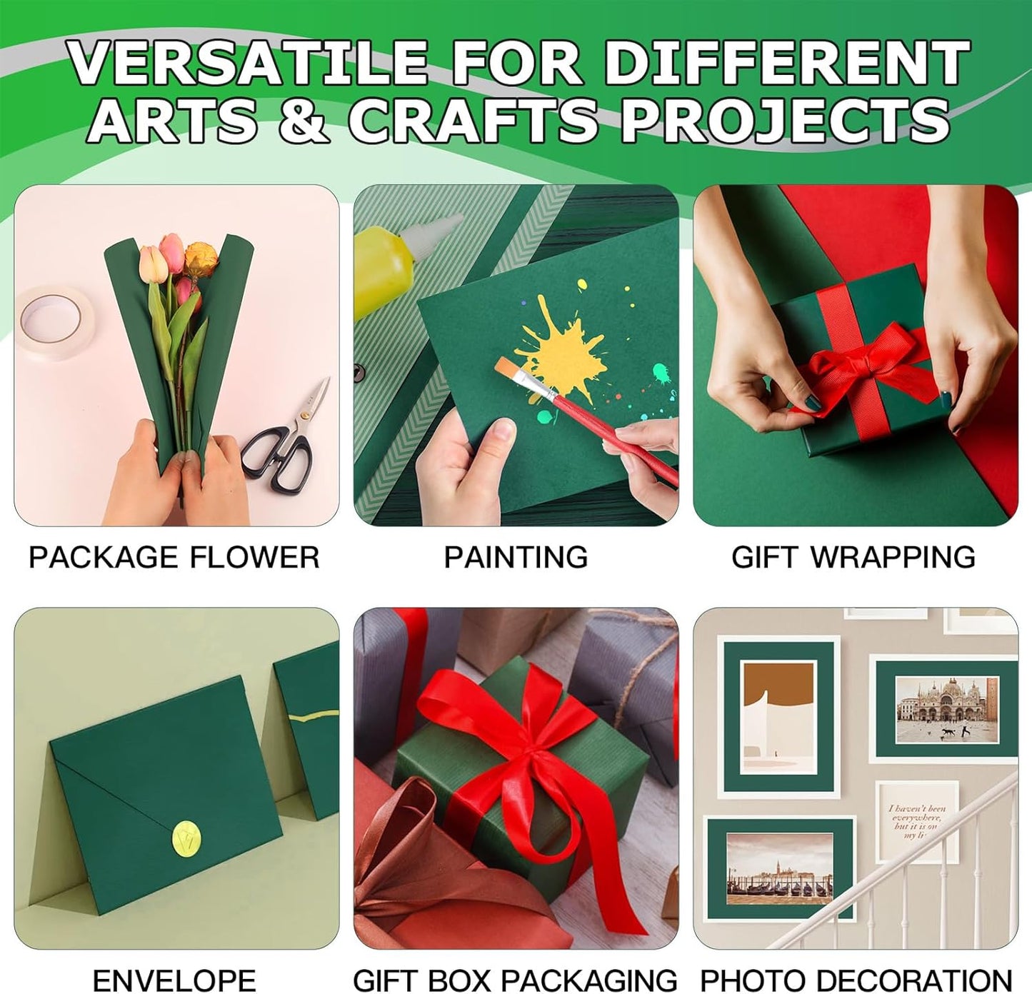 Vanhench 48" x 2400" (200') Light Green Wrapping Paper, Solid Color Kraft Paper for Gift Wrap & Art Craft Supplies, Construction, Poster, Bulletin Board, Floor Covering, Table Runner