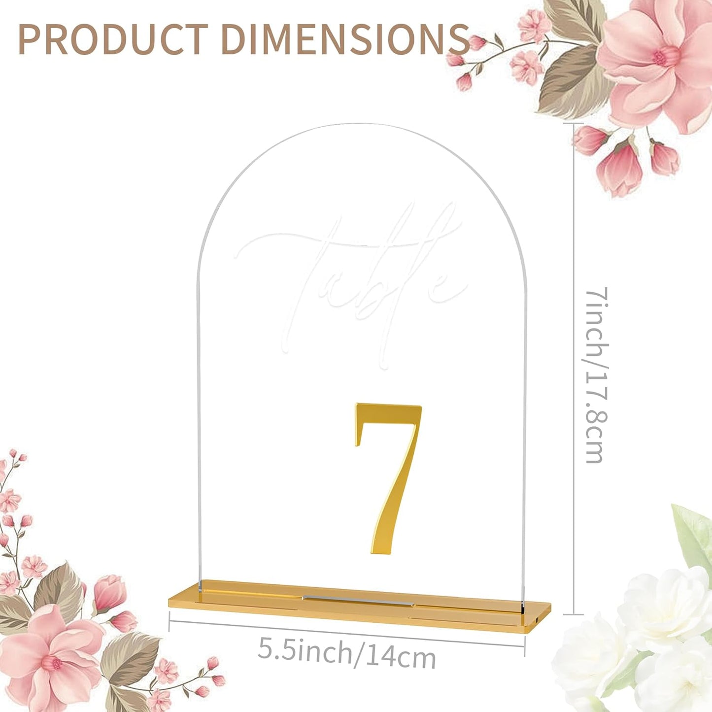 Arch Wedding Table Numbers 1-10 w/Stand, Gold 3D Table Numbers for Reception - 5.5" X 7" Elegant Acrylic Arch Sign with Holder, Perfect for Wedding, Anniversary, Banquet, and Event Decor