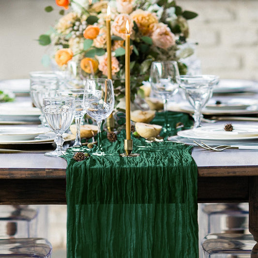 Hahuho Emerald Green Cheesecloth Table Runner 10ft, Gauze Boho Rustic Table Runners for Wedding Birthday Party Baby Shower Decorations（1 Pack , 35x120 Inches）