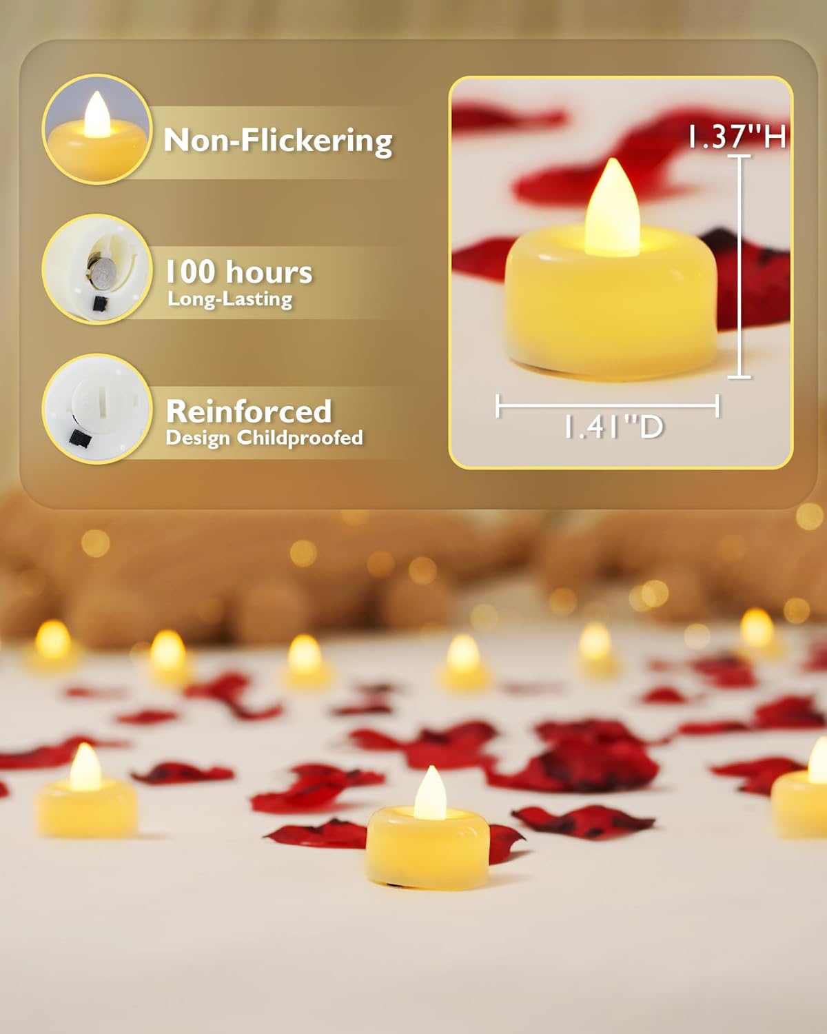 Amagic 50Pack Flameless LED Tea Lights Candles Battery Operated, Electric Fake Tealight Candles for Votive, Halloween, Christmas, Home Decor, Wedding, Table Decor (50Pack)
