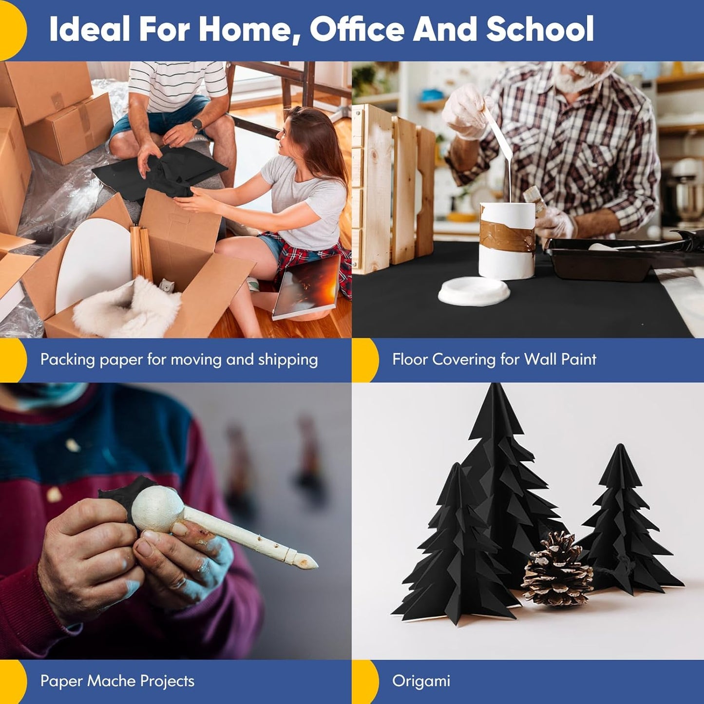 Vanhench Black Art & Construction Paper 17.6"×670", Black Kraft Paper Roll for Gifts Crafts Bouquet Flower Wrapping, Moving Supplies, Poster Bulletin Board Paper